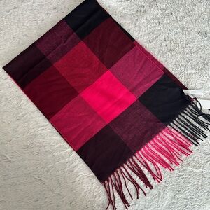Talbots Plaid Scarf in Pink Hues with fringe NWT